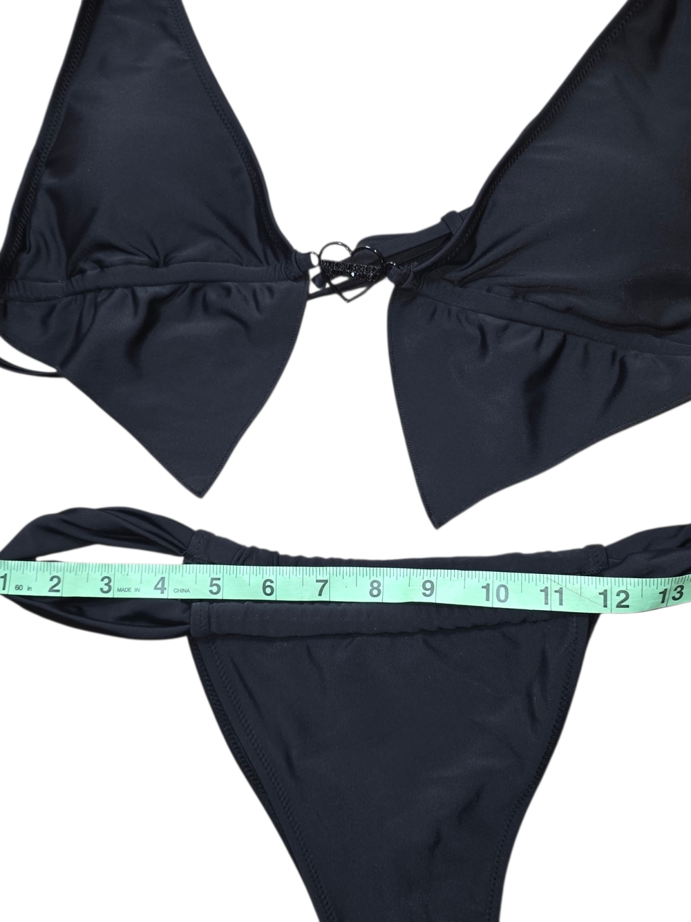 Strawberry Milk Mob Black Bikini Set M Y2K Triangle Tie Swim Minimal Chic - Picture 5 of 10